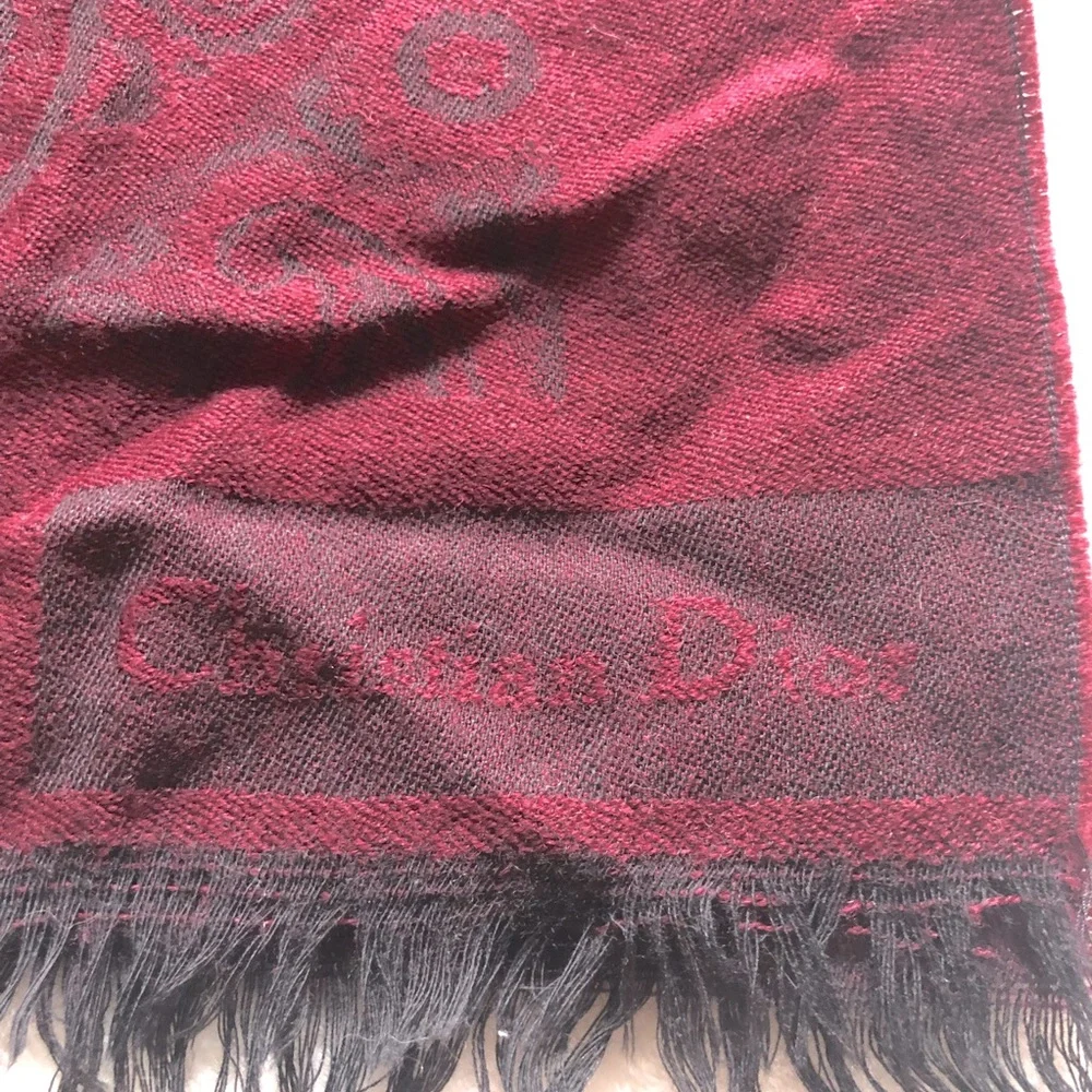 Vintage Christian Dior Wool Burgandy Scarf🧣
